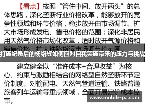 打破纪录后的杨绍辉如何应对自我突破带来的压力与挑战 打破纪录后的杨绍辉如何应对自我突破带来的压力与挑战